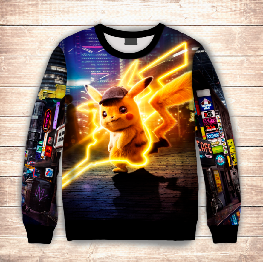 Світшот з принтом 3D Покемон Пікачу у великому місті ВСІ Розміри Преміум тканина