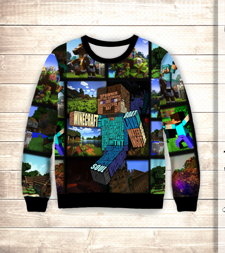Світшот 3D MINECRAFT WORLDS/Свитшот Мир Майнкрафта ВСІ Розміри Преміум тканина