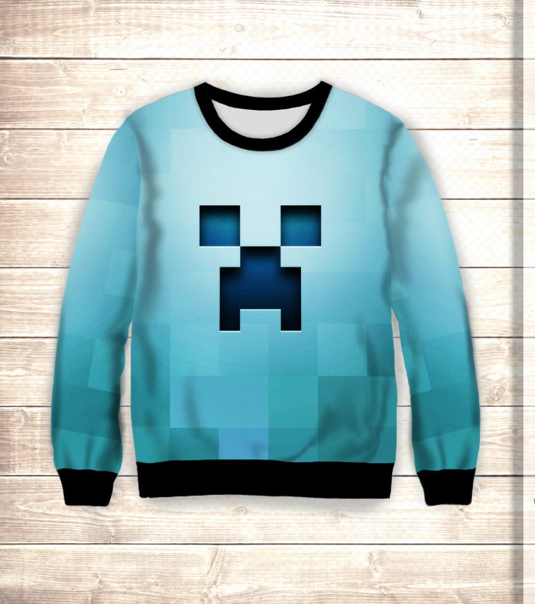 Світшот 3D Minecraft/Свитшот Майнкрафт BLUE ВСІ Розміри Преміум тканина