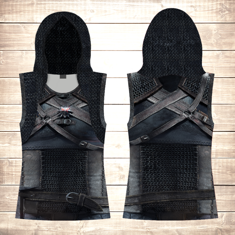 Майка - жилетка 3D з капюшоном Withcer Armor ВСІ Розміри Преміум тканина