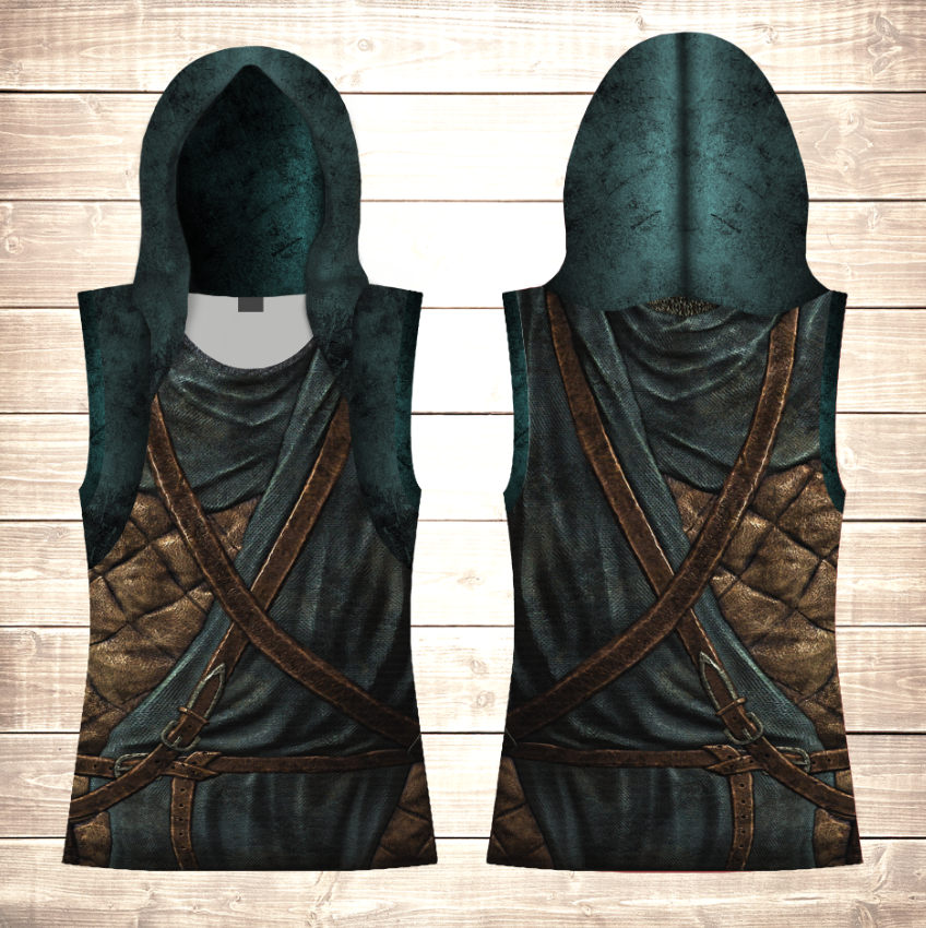 Майка - жилетка с капюшоном 3D принт на тему Skyrim Armor ВСІ Розміри Преміум тканина