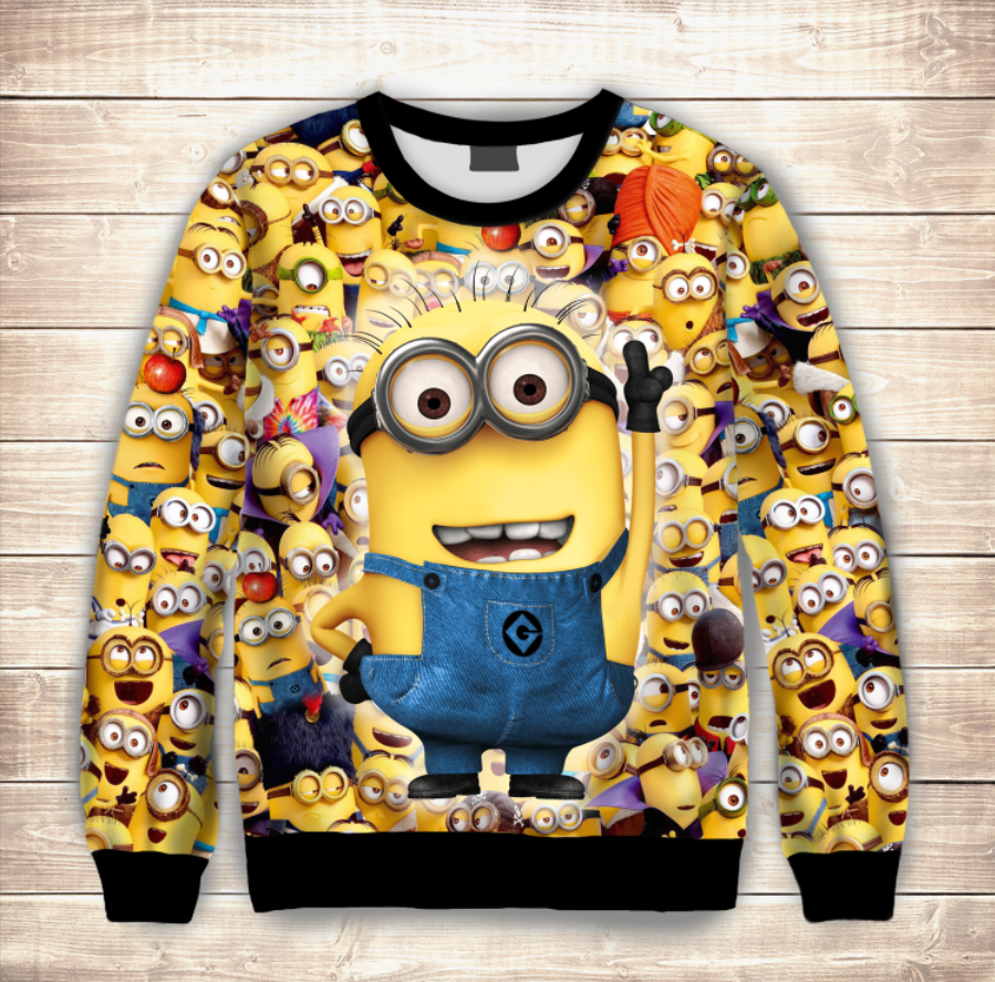 Світшот з 3D принтом Забавні посіпаки. Дорослі і Дитячі розміри ВСІ Розміри Преміум тканина