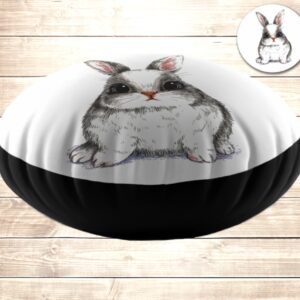 Кругла подушка-пуфік з принтом на тему: Милий білий кролик