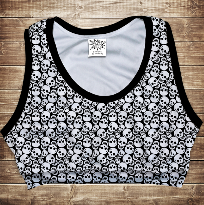 Топ спортивний 3D Sculls white ВСІ Розміри Преміум тканина