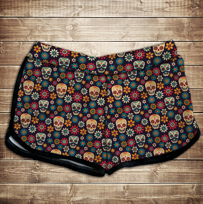 Шорти 3D принт жіночі-sculls flowers ВСІ Розміри Преміум тканина