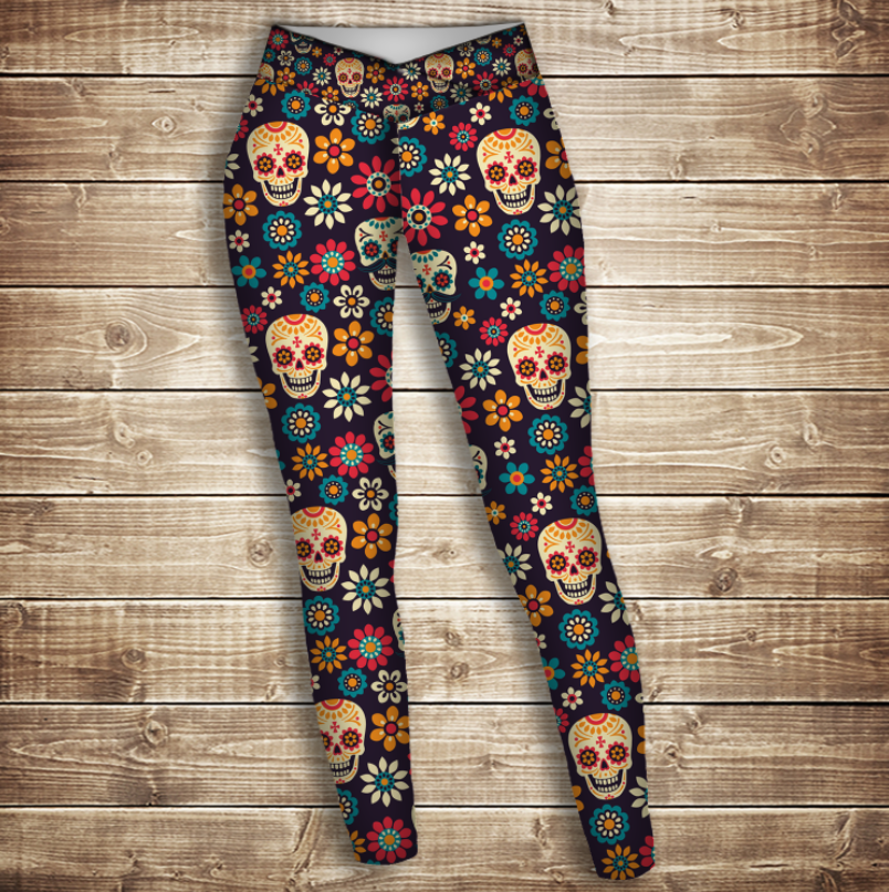 Лосини 3D-sculls flowers ВСІ Розміри Преміум тканина