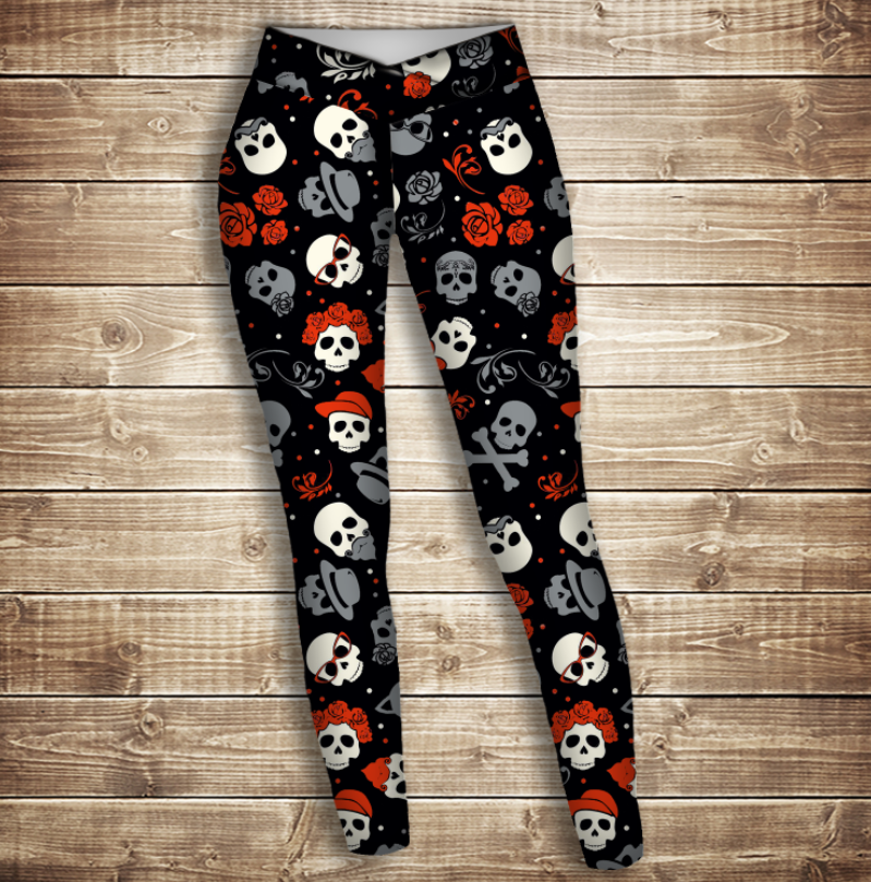 Лосини 3D- sculls with rose ВСІ Розміри Преміум тканина