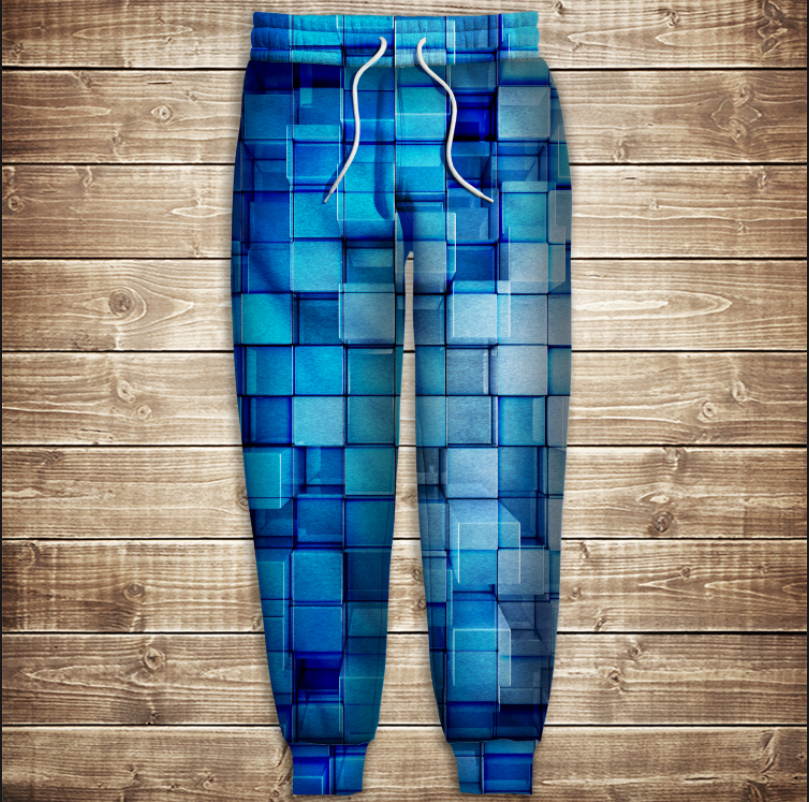 Штани 3D-Блакитні кубики ВСІ Розміри Преміум тканина