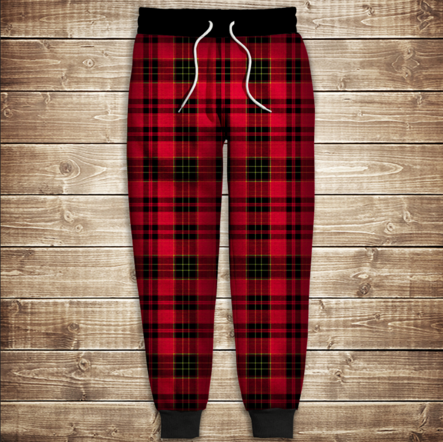 Штани 3D-red tartan ВСІ Розміри Преміум тканина