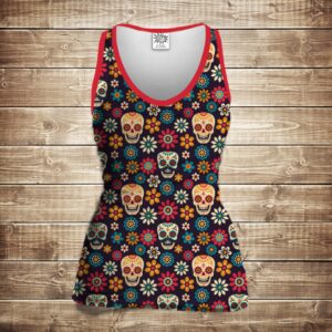 Майка 3D- Sculls flowers ВСІ Розміри Преміум тканина