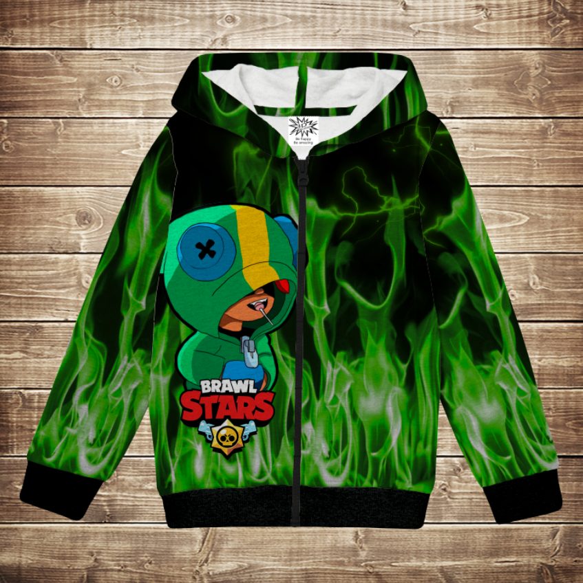 Худі теплий з 3Д принтом Леон Верфвольф Бравл Старс Зелений вогонь ВСІ Розміри Преміум тканина