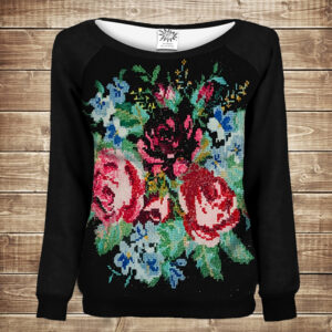 Жіночий світшот - реглан з відкритими плечима з 3D принтом Бабусини квіти ВСІ Розміри Преміум тканина