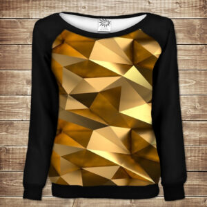 Жіночий світшот - реглан з відкритими плечима з 3D принтом Золотий кубізм ВСІ Розміри Преміум тканина