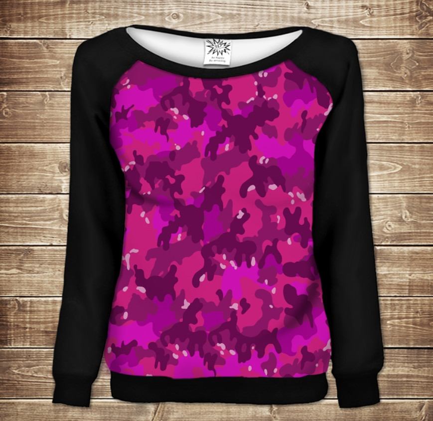 Жіночий світшот - реглан з відкритими плечима з 3D принтом Pink camuflage ВСІ Розміри Преміум тканина
