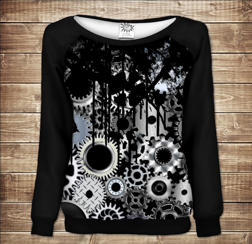 Жіночий світшот - реглан з відкритими плечима з 3D принтом Механіка ВСІ Розміри Преміум тканина