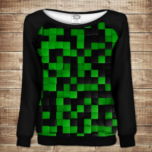 Жіночий світшот - реглан з відкритими плечима з 3D принтом-Зелений Лабіринт ВСІ Розміри Преміум тканина