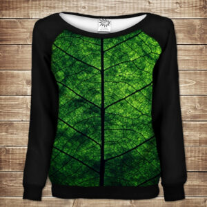 Жіночий світшот - реглан з відкритими плечима з 3D принтом-Листочок ВСІ Розміри Преміум тканина