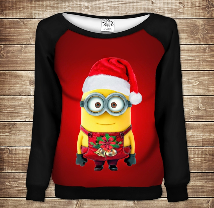 Жіночий світшот - реглан з відкритими плечима з 3D принтом-Посіпака Різдво ВСІ Розміри Преміум тканина