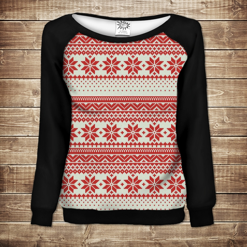 Жіночий світшот - реглан з відкритими плечима з 3D принтом-Різдвяний ВСІ Розміри Преміум тканина