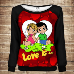 Жіночий світшот - реглан з відкритими плечима з 3D принтом-Love is ВСІ Розміри Преміум тканина