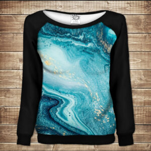 Жіночий світшот - реглан з відкритими плечима з 3D принтом- Синий малахит ВСІ Розміри Преміум тканина