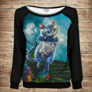 Жіночий світшот - реглан з відкритими плечима з 3D принтом-Чеширський Кіт Чарівник ВСІ Розміри Преміум тканина