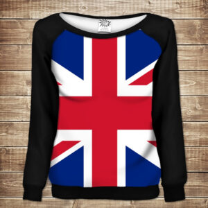 Жіночий світшот - реглан з відкритими плечима з 3D принтом-Британський прапор ВСІ Розміри Преміум тканина