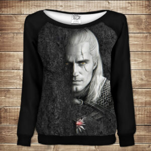 Жіночий світшот - реглан з відкритими плечима з 3D принтом-Witcher Harolt ВСІ Розміри Преміум тканина