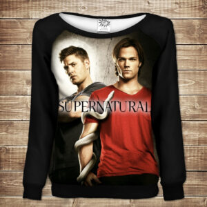 Жіночий світшот - реглан з відкритими плечима з 3D принтом-Дін і Сем Вінчестери та біла змія ВСІ Розміри Преміум тканина