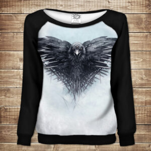 Жіночий світшот - реглан з відкритими плечима з 3D принтом-Ворон. Гра Престолів ВСІ Розміри Преміум тканина