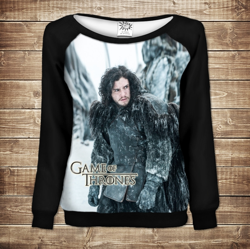 Жіночий світшот - реглан з відкритими плечима з 3D принтом-Game of Thrones Jon Snow ВСІ Розміри Преміум тканина
