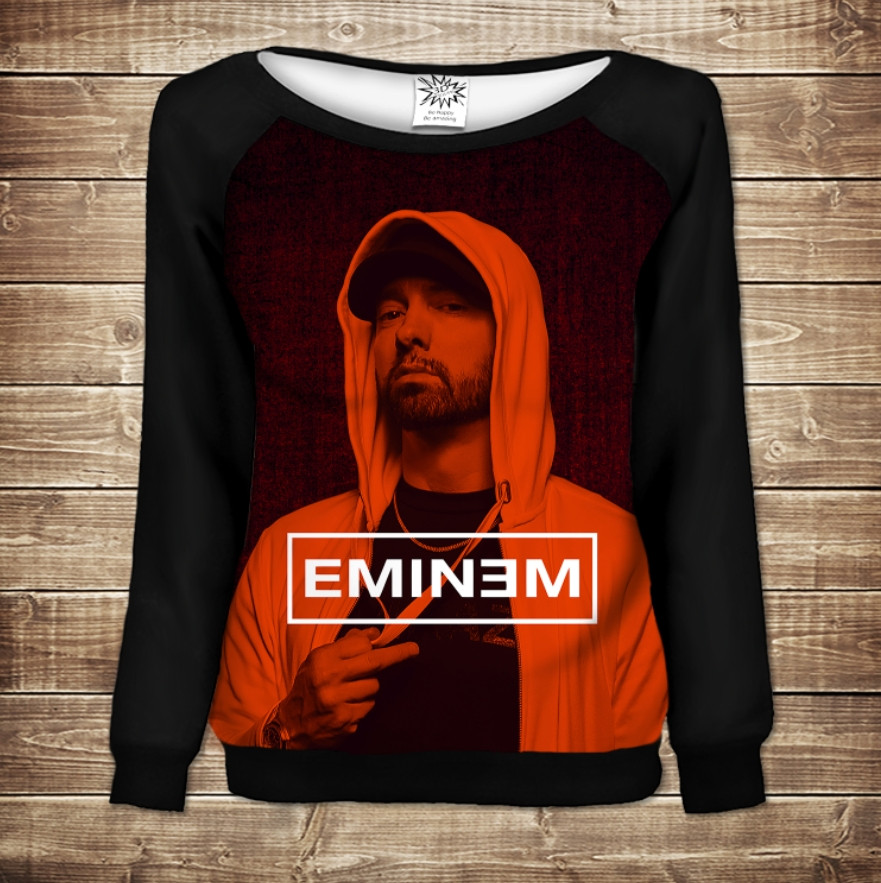 Жіночий світшот - реглан з відкритими плечима з 3D принтом-Eminem Face ВСІ Розміри Преміум тканина