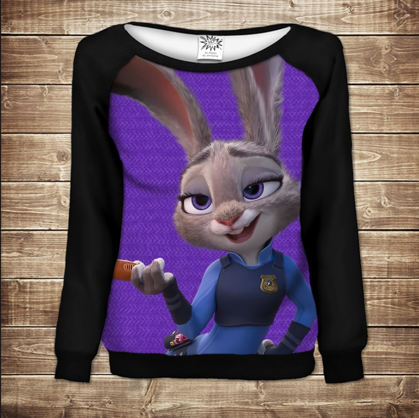 Жіночий світшот - реглан з відкритими плечима з 3D принтом-Зоотрополіс. Джуді ВСІ Розміри Преміум тканина