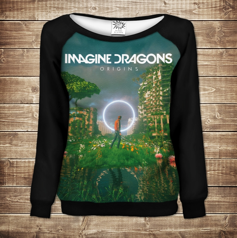 Жіночий світшот - реглан з відкритими плечима з 3D принтом-Imagine Dragons Origins ВСІ Розміри Преміум тканина