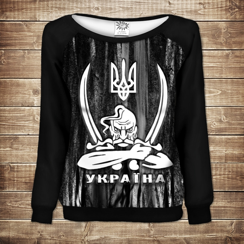 Жіночий світшот - реглан з відкритими плечима з 3D принтом-Козак з шаблями ВСІ Розміри Преміум тканина