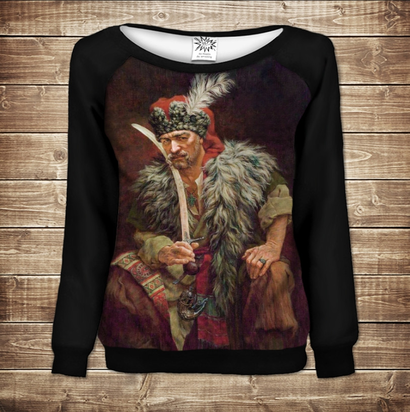 Жіночий світшот - реглан з відкритими плечима з 3D принтом-Іван Сірко ВСІ Розміри Преміум тканина