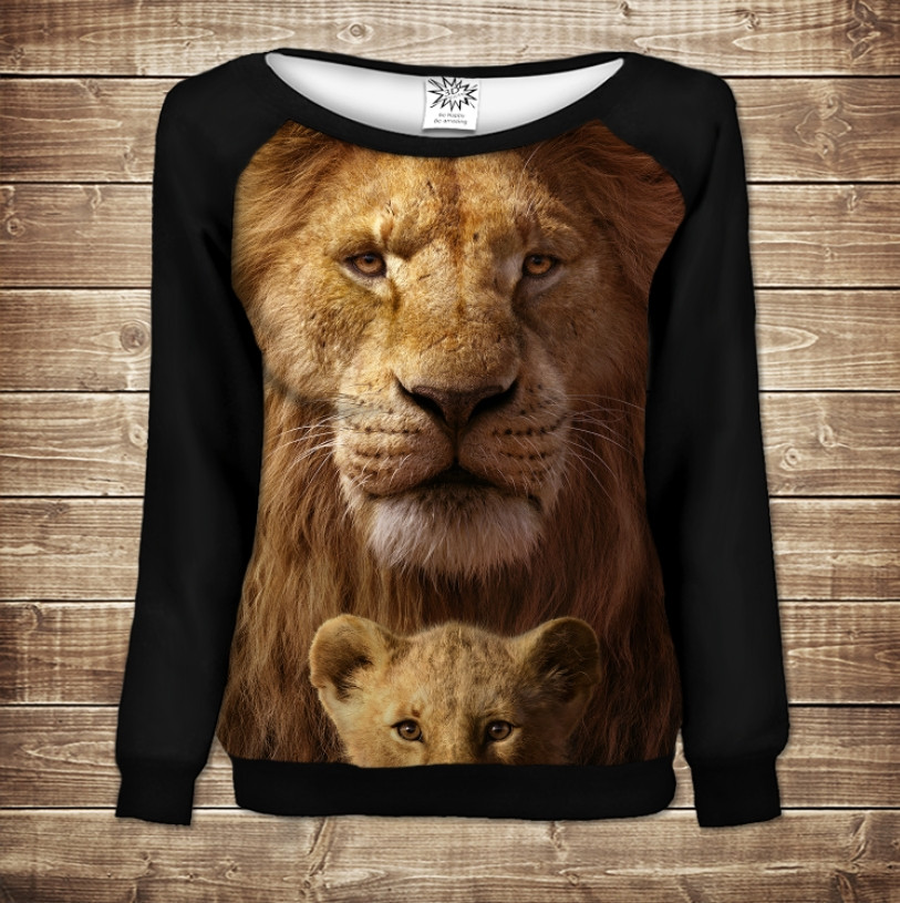 Жіночий світшот - реглан з відкритими плечима з 3D принтом-Сімба і Муфаса. Король Лев ВСІ Розміри Преміум тканина