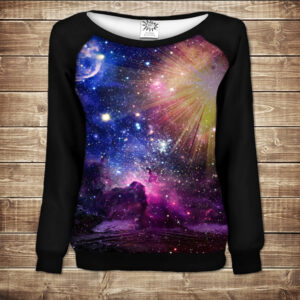Жіночий світшот - реглан з відкритими плечима з 3D принтом-Cosmix sanrise ВСІ Розміри Преміум тканина
