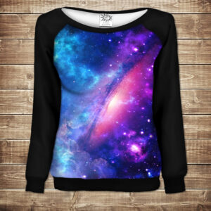 Жіночий світшот - реглан з відкритими плечима з 3D принтом-Чарівна Галактика ВСІ Розміри Преміум тканина