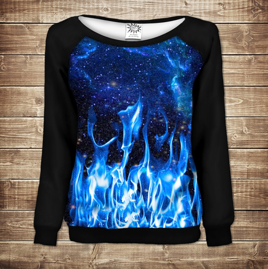 Жіночий світшот - реглан з відкритими плечима з 3D принтом-Космічний вогонь ВСІ Розміри Преміум тканина
