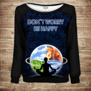 Жіночий світшот - реглан з відкритими плечима з 3D принтом-Дзен. Don`t Worry Be Happy ВСІ Розміри Преміум тканина