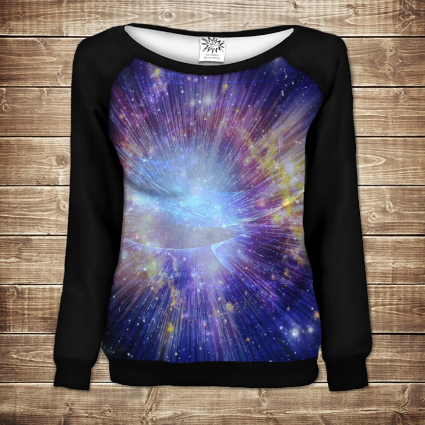 Жіночий світшот - реглан з відкритими плечима з 3D принтом-Космічне сяйво ВСІ Розміри Преміум тканина