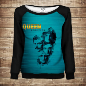 Жіночий світшот - реглан з відкритими плечима з 3D принтом-Queen. Forever ВСІ Розміри Преміум тканина