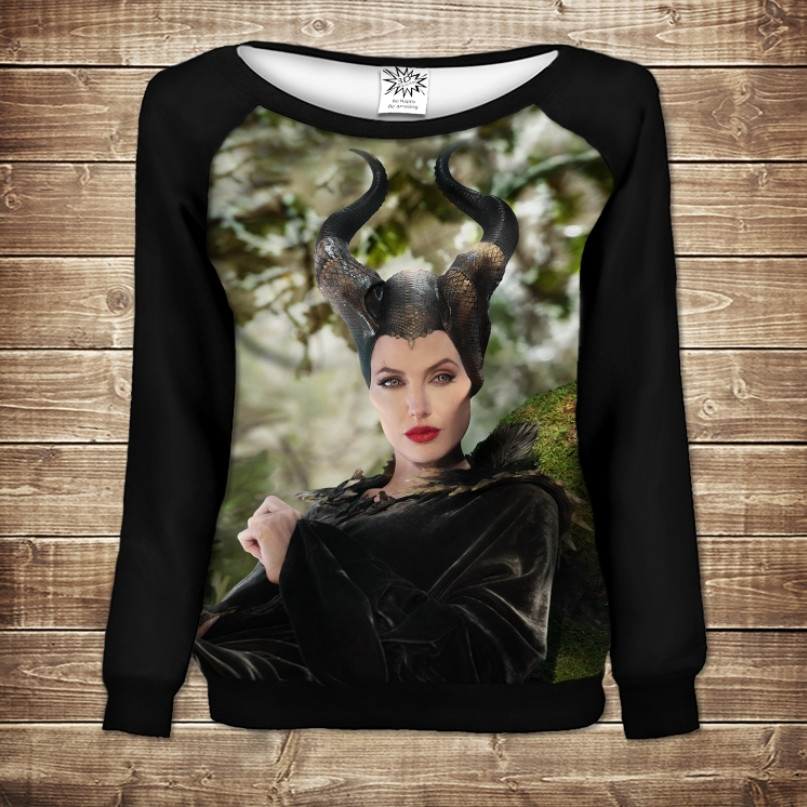 Жіночий світшот - реглан з відкритими плечима з 3D принтом-Малефісента ВСІ Розміри Преміум тканина