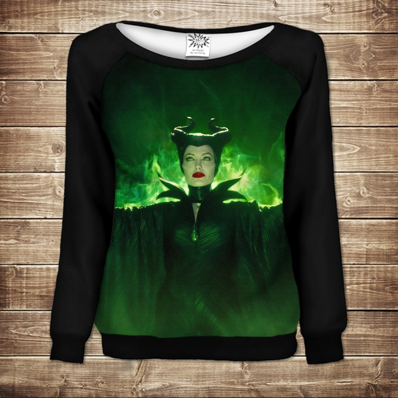 Жіночий світшот - реглан з відкритими плечима з 3D принтом-Малефісента Магія ВСІ Розміри Преміум тканина