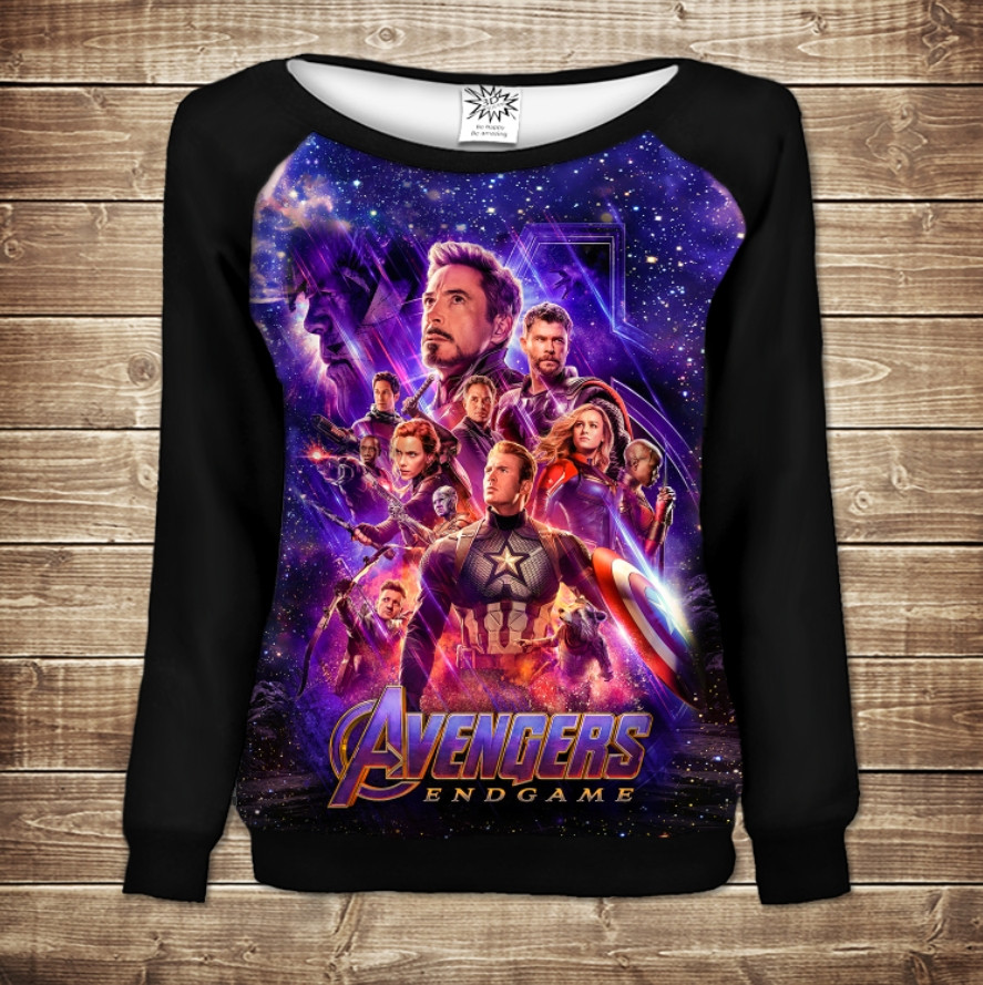 Жіночий світшот - реглан з відкритими плечима з 3D принтом-Mесники Avengers Endgame ВСІ Розміри Преміум тканина