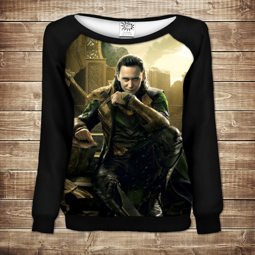 Жіночий світшот - реглан з відкритими плечима з 3D принтом-Локі ВСІ Розміри Преміум тканина