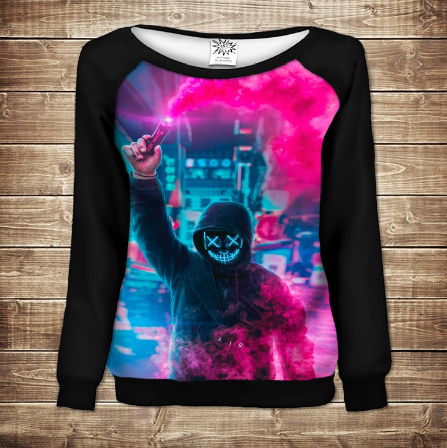 Жіночий світшот - реглан з відкритими плечима з 3D принтом-Маршмеллоу факел ВСІ Розміри Преміум тканина