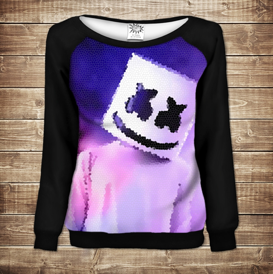 Жіночий світшот - реглан з відкритими плечима з 3D принтом-DJ Marshmello Мosaic ВСІ Розміри Преміум тканина