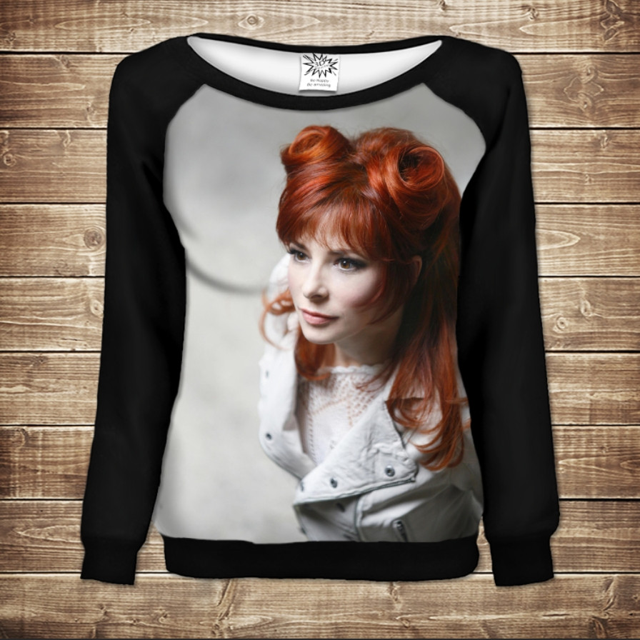 Жіночий світшот - реглан з відкритими плечима з 3D принтом-Мілен Фармер ВСІ Розміри Преміум тканина